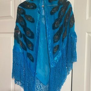 Hand beaded peacock shawl wrap